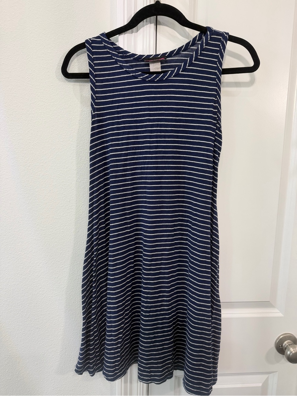 Discreet Navy and White Striped Sleeveless Swing Dress